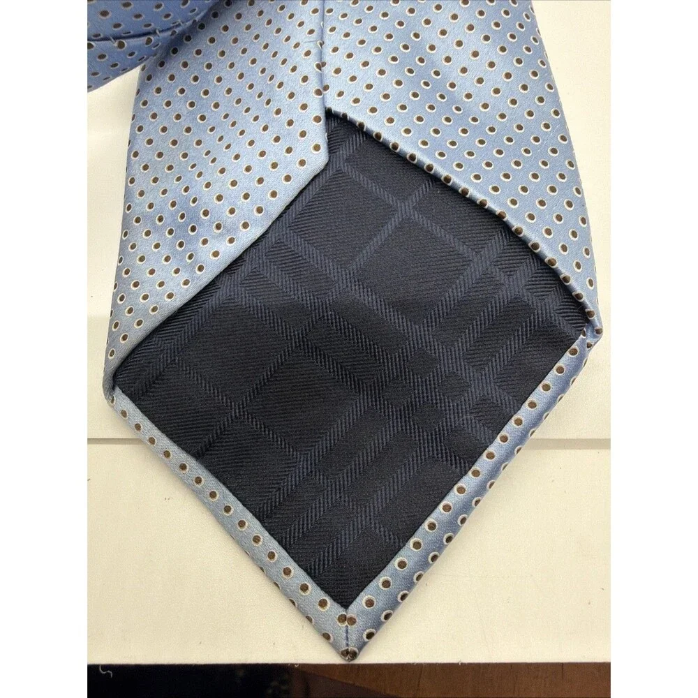 Burberry Blue Polka Dot Silk Tie Mens Accessory Made In England-Knight Logo